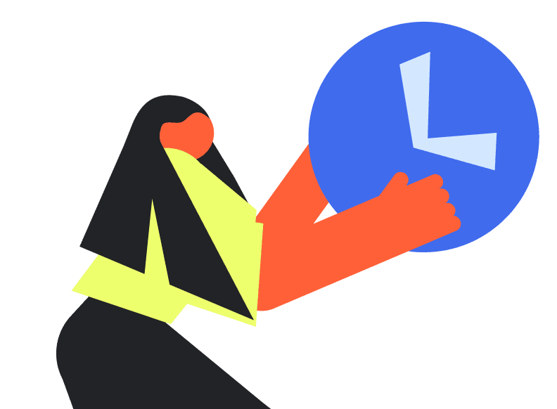 Person reaching toward a large clock illustration