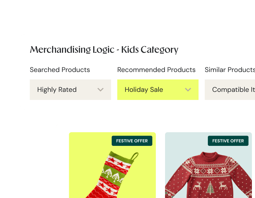 Merchandising logic for kids category with holiday sale recommendations