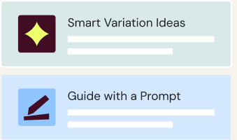 Smart variation ideas and guide with a prompt chips over a page wireframe
